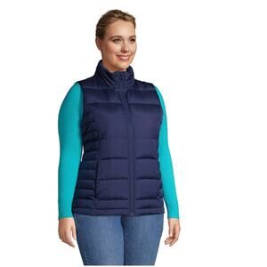 Lands' End Women's Plus Size Down Puffer Vest Navy Blue Size 1X (16-18W)